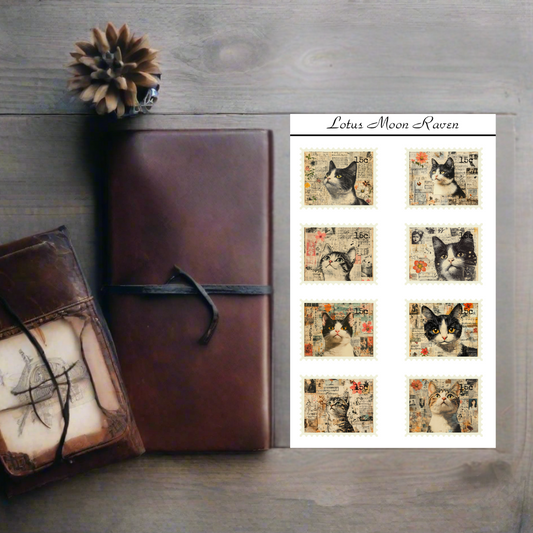 Vintage Cats Postage Stamp Style
