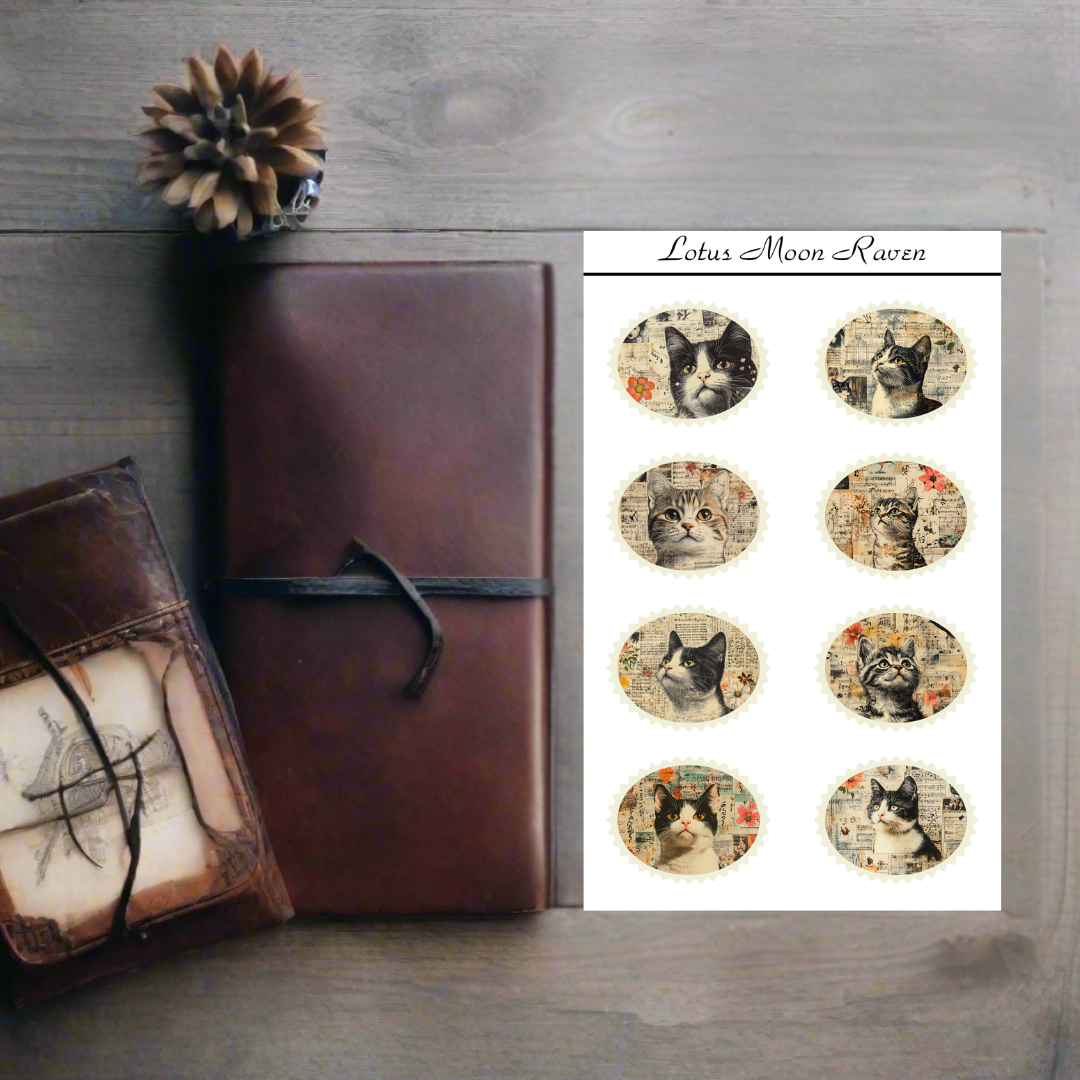 Vintage Cats Postage Stamp Style