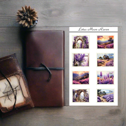 Lavender Fields Postage Stamp Style