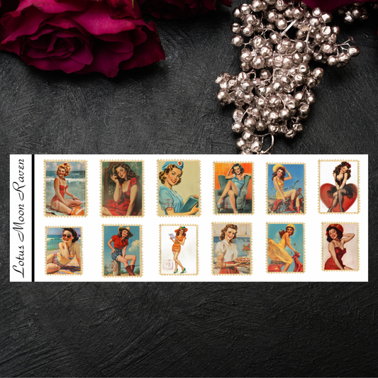 Vintage Pin Up Girls Stamp Booklet Style Sheet