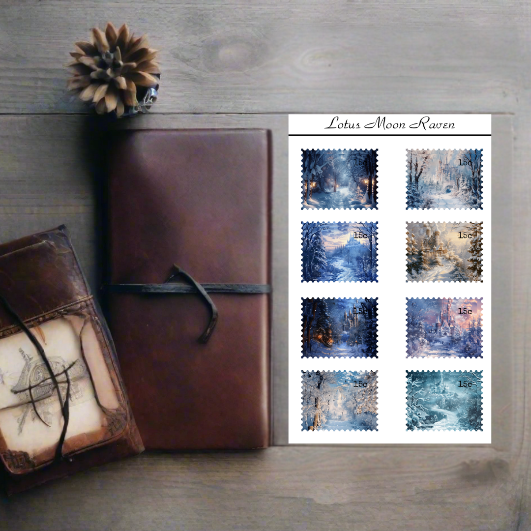 Winter Castle Postage Stamp Style