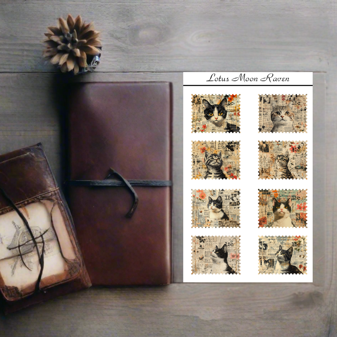 Vintage Cats Postage Stamp Style