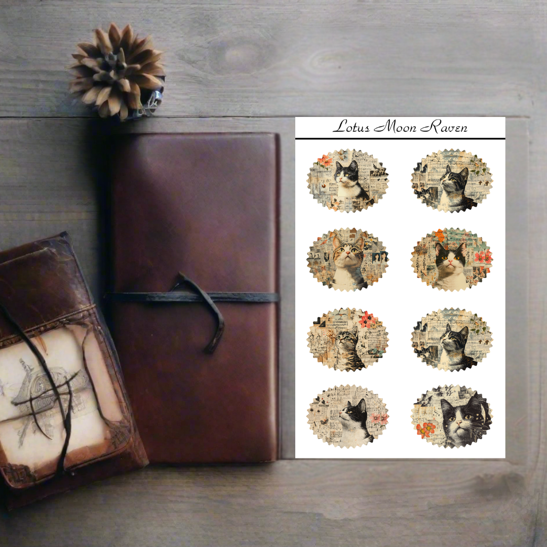 Vintage Cats Postage Stamp Style
