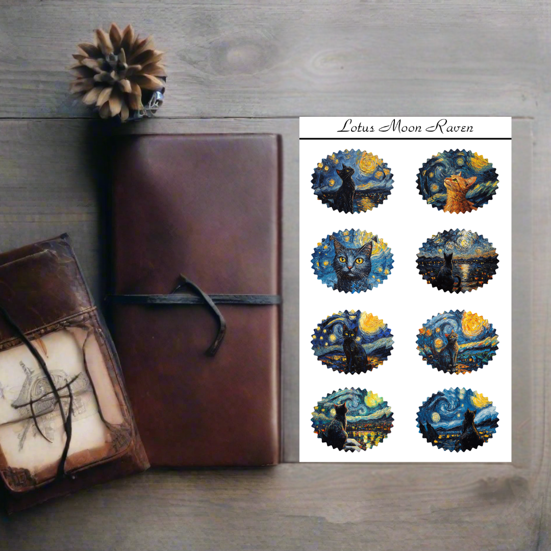 Night Sky Kitties Postage Stamp Style