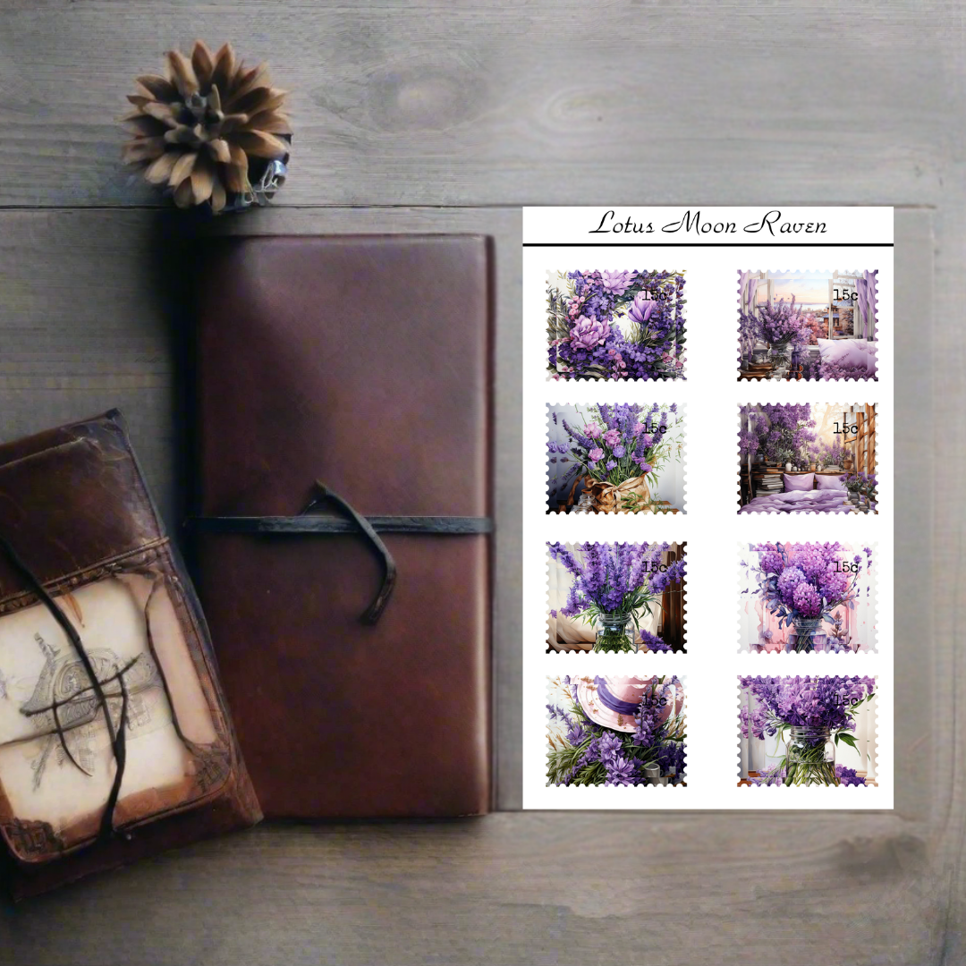 Lavender Fields Postage Stamp Style
