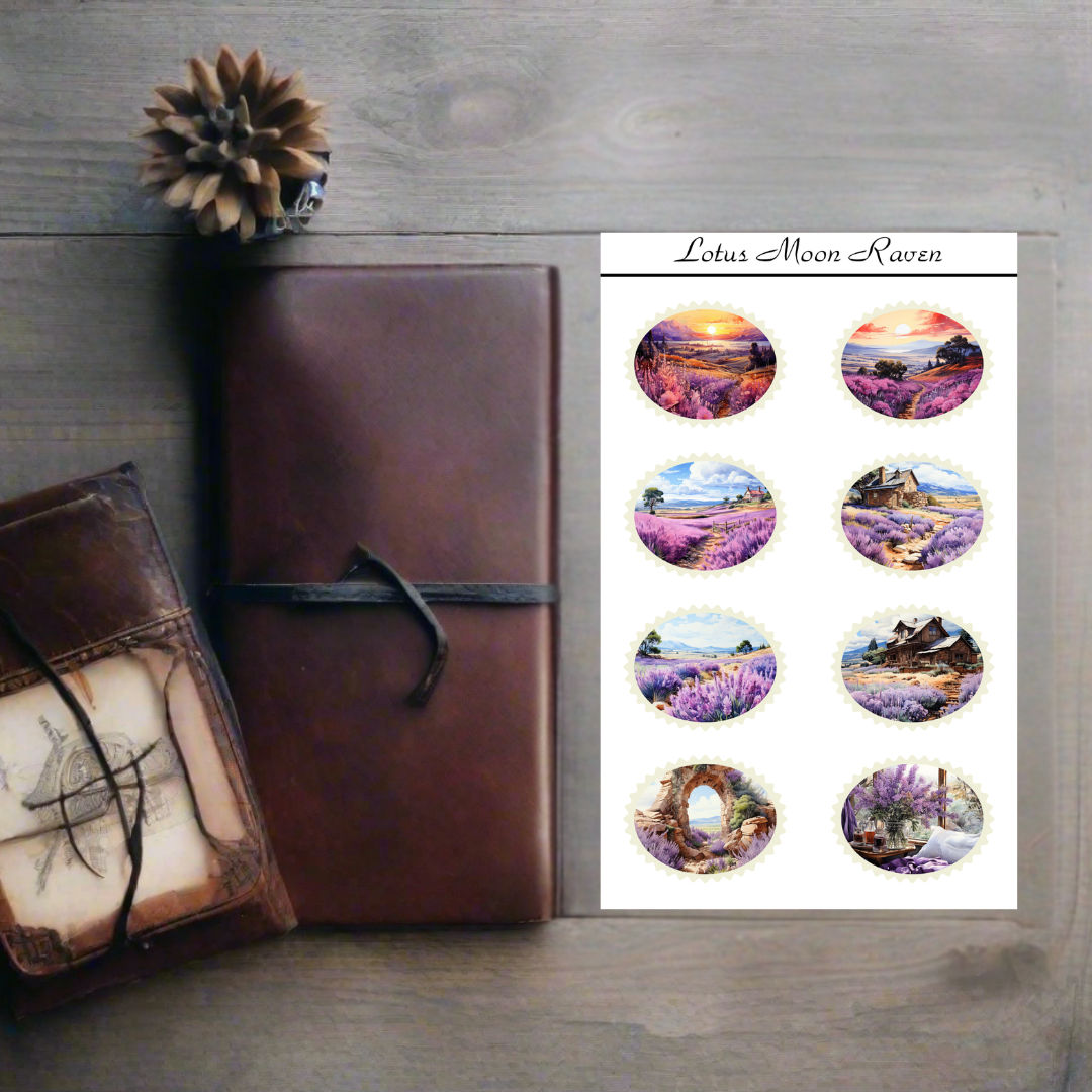Lavender Fields Postage Stamp Style