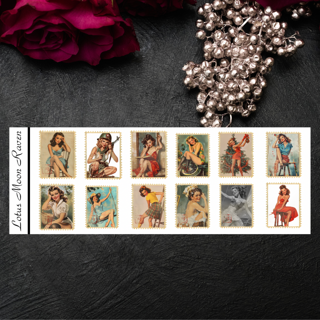 Vintage Pin Up Girls Stamp Booklet Style Sheet