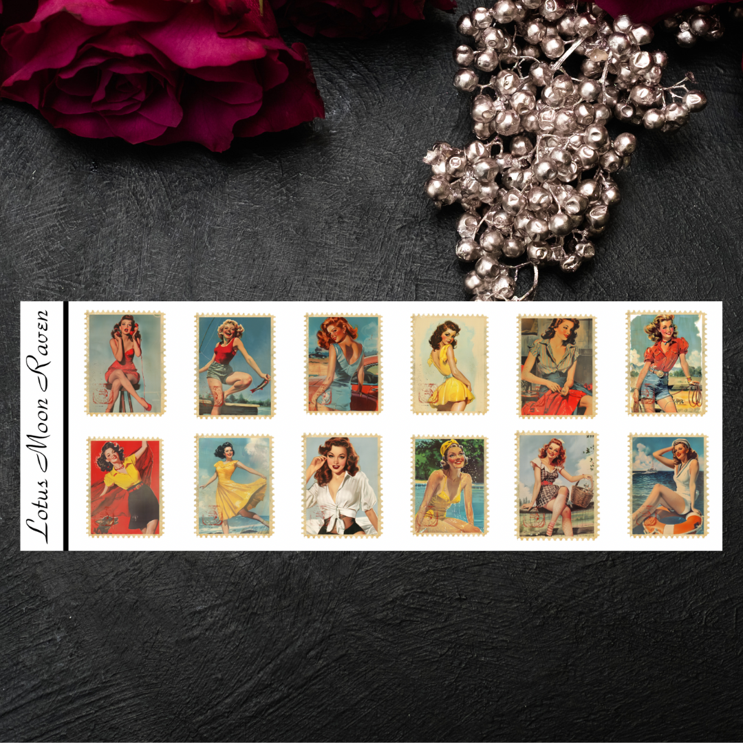 Vintage Pin Up Girls Stamp Booklet Style Sheet